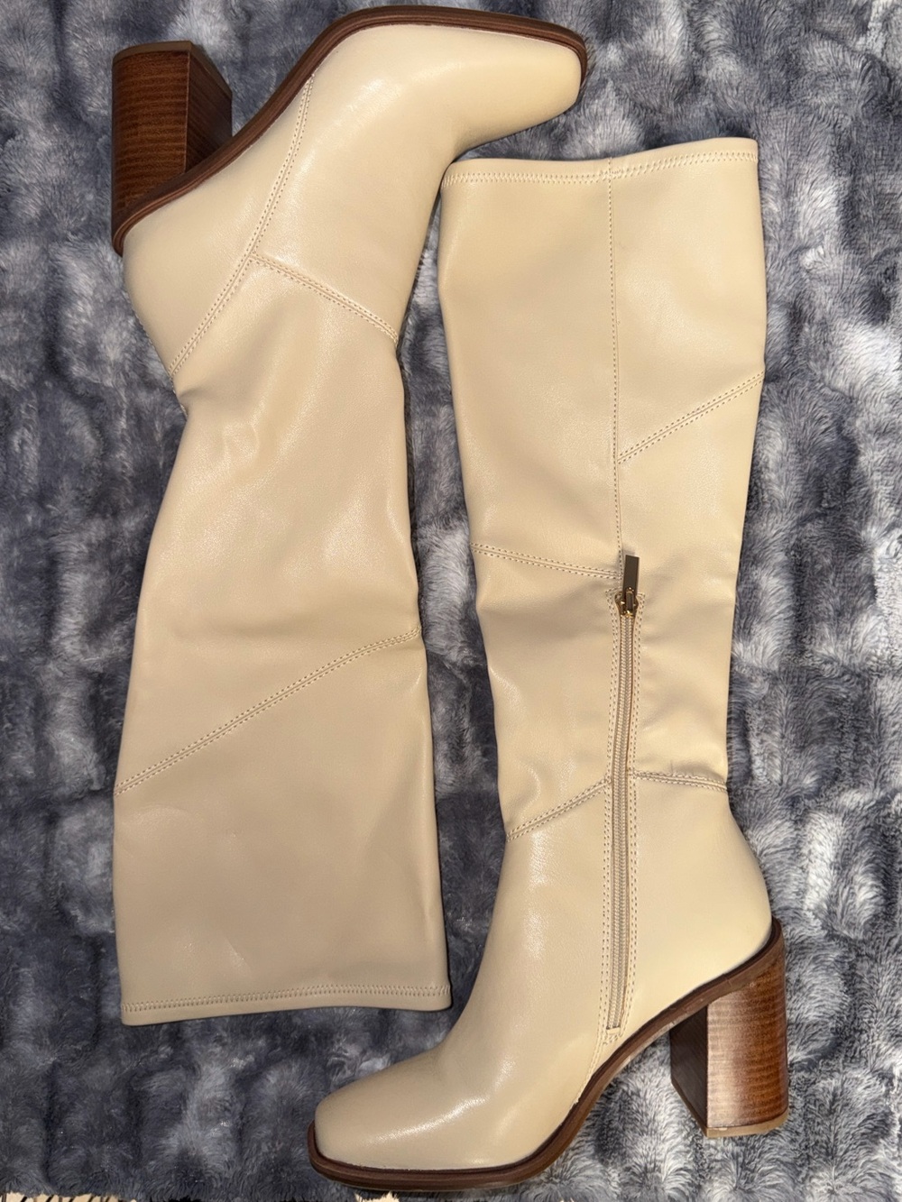 Franco Sarto Cream Leather Block Heel Boots